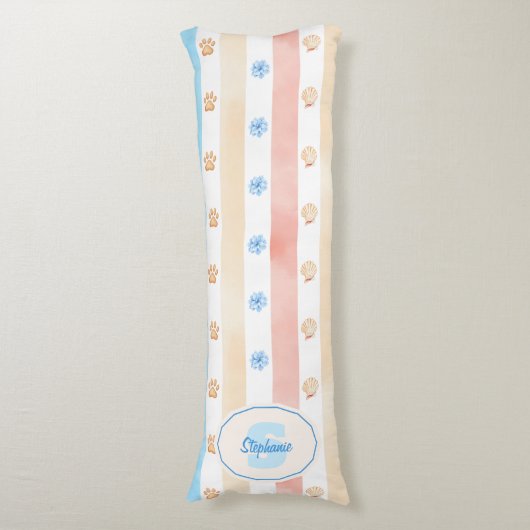 Coussins Longs Pastel Stripe - Empreintes de pattes, Fleur Bleue, (Devant (Vertical))