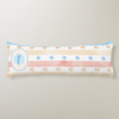 Coussins Longs Pastel Stripe - Empreintes de pattes, Fleur Bleue, (Devant)