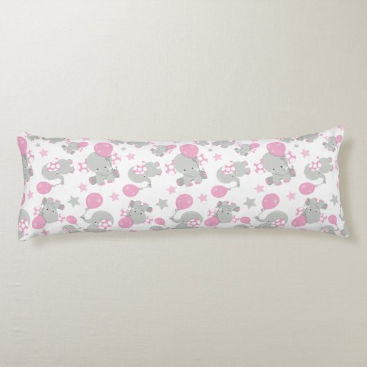 Coussins Longs Pattern of Elephants, Cute Elephants - Pink Gray (Dos)