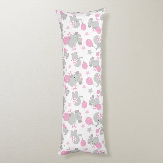 Coussins Longs Pattern of Elephants, Cute Elephants - Pink Gray (Dos (Vertical))