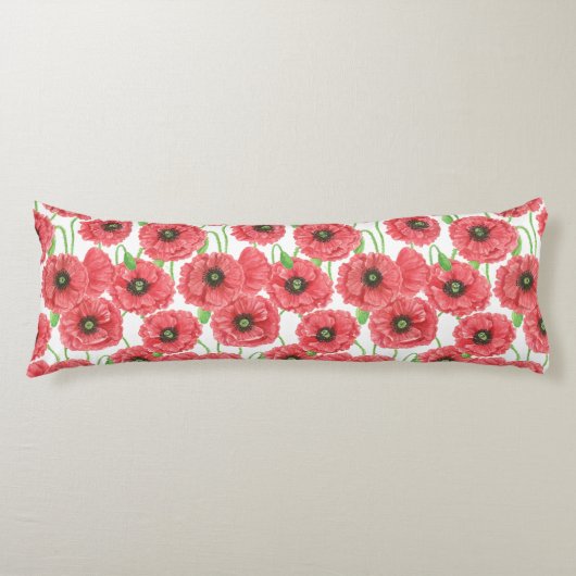 Coussins Longs Pavot aquarelle motif floral (Devant)