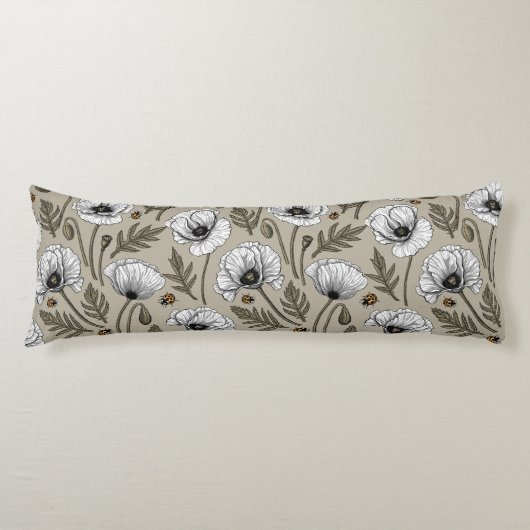 Coussins Longs Pavot blanc et coccinelle (Devant)