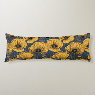 Coussins Longs Pavot jaune sur la marine