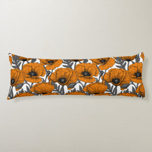 Coussins Longs Pavot orange sur blanc