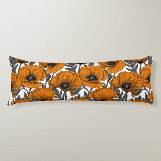 Coussins Longs Pavot orange sur blanc (Devant)
