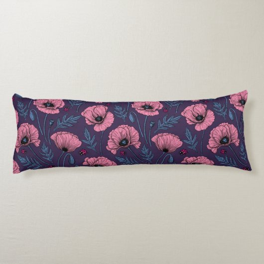 Coussins Longs Pavot rose sur violet foncé (Dos)