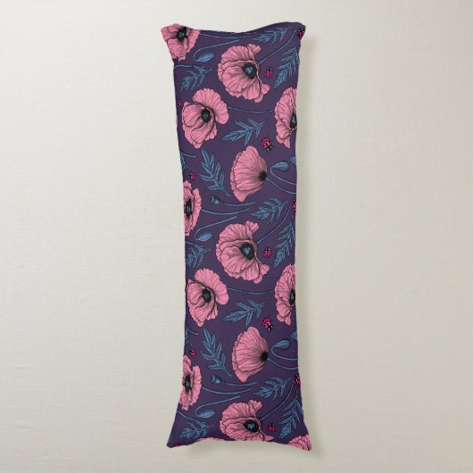 Coussins Longs Pavot rose sur violet foncé (Devant (Vertical))