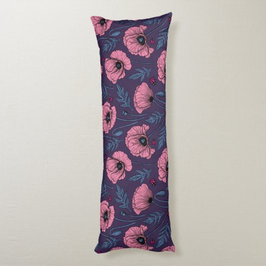 Coussins Longs Pavot rose sur violet foncé (Dos (Vertical))