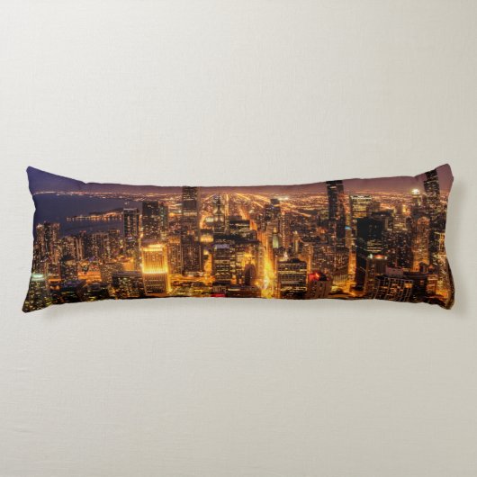Coussins Longs Paysage urbain de nuit de Chicago (Devant)