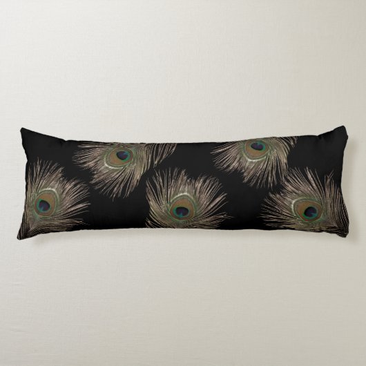 Coussins Longs Peacock plumes noir (Devant)