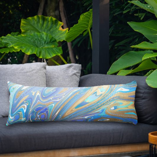 Coussins Longs Pearlescent Aqua & Gold en marbre liquide