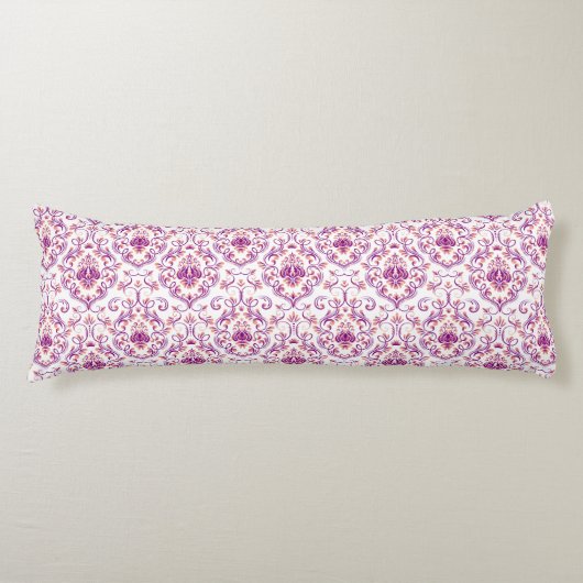 Coussins Longs Pêche et pourpre Damask Floral Élégant Motif (Devant)