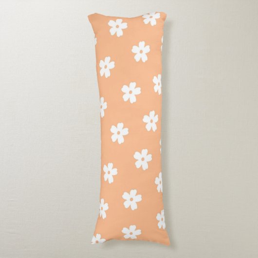Coussins Longs Pêche Whimsical & Blanc Floral Retro, Gaie (Devant (Vertical))