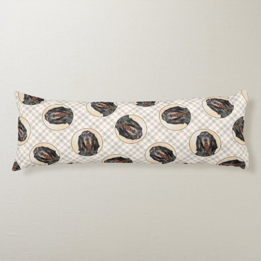 Coussins Longs Peinture de chien originale en noir et Tan (Devant)