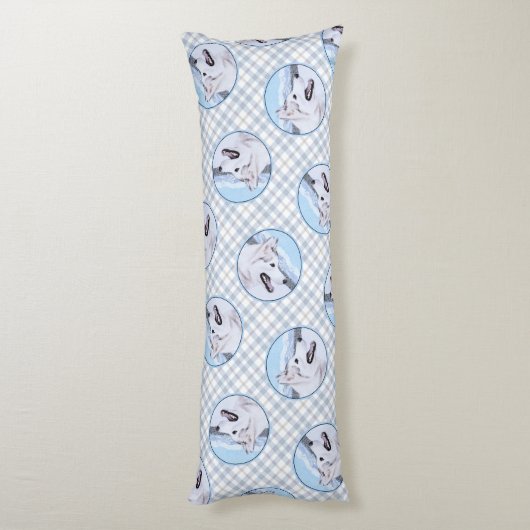 Coussins Longs Peinture sibérienne Husky Argent et Chien blanc Ar (Dos (Vertical))