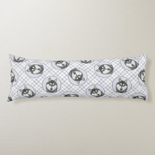 Coussins Longs Peinture sibérienne Husky art Chien noir et blanc (Devant)