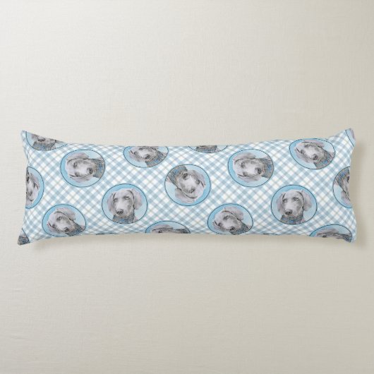 Coussins Longs Peinture Weimaraner Gris Argent Original Chien Art (Devant)