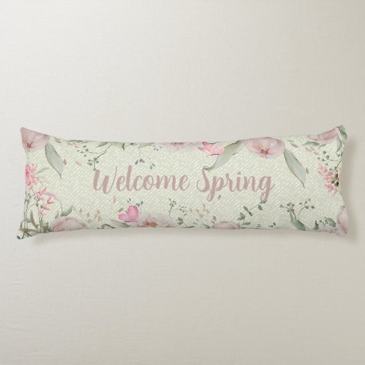 Coussins Longs Peony & Butterflies Sage Green Welcome Spring (Devant)