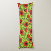 Coussins Longs Pépites, rouge et vert sur le vert citron (Dos (Vertical))