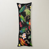 Coussins Longs Perroquets tropicaux colorés, Feuilles et fleurs (Dos (Vertical))