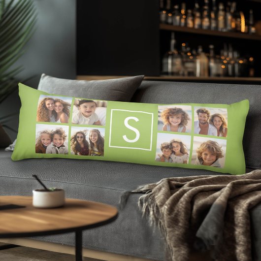 Coussins Longs Photo Collage personnalisé Monogramme - Vert chaux