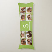 Coussins Longs Photo Collage personnalisé Monogramme - Vert chaux (Devant (Vertical))