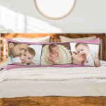 Coussins Longs Photo de bébé ZigZag Photo Montage personnalisé<br><div class="desc">Créez votre propre coussin unique avec 3 de vos photos préférées pour bébé. Le modèle photo est monté pour créer le collage photo dans un subtil montage en zigzag. Vos photos sont présentées en format paysage et encadrées d'une bordure gris étroit. Vous pouvez également ajouter le nom et la date...</div>