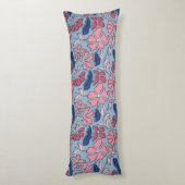Coussins Longs Pink and Blue Hand Drake Floral Block Print (Dos (Vertical))