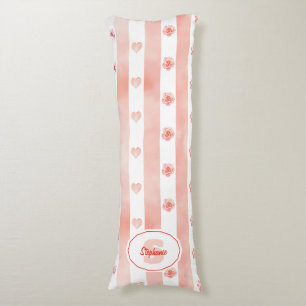 Coussins Longs Pink and White Stripe - Coeurs, Rose, Empreinte de
