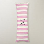 Coussins Longs Pink & Antique White Stripes Monogramme (Dos (Vertical))