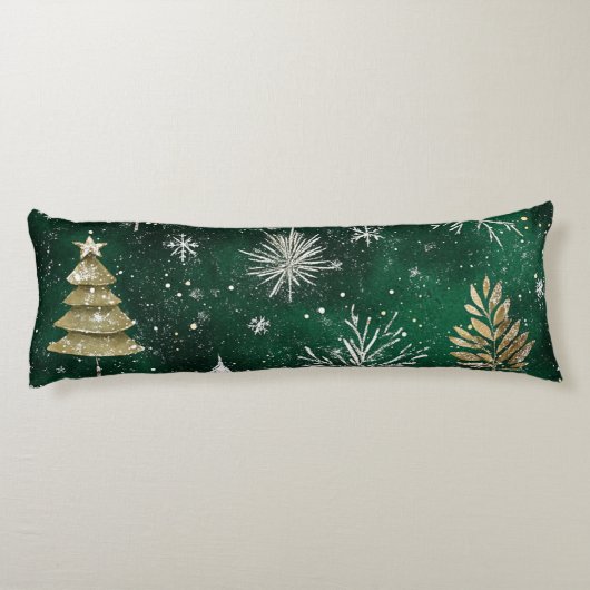 Coussins Longs Pins d'or Silver Snowflakes Hunter Green (Dos)