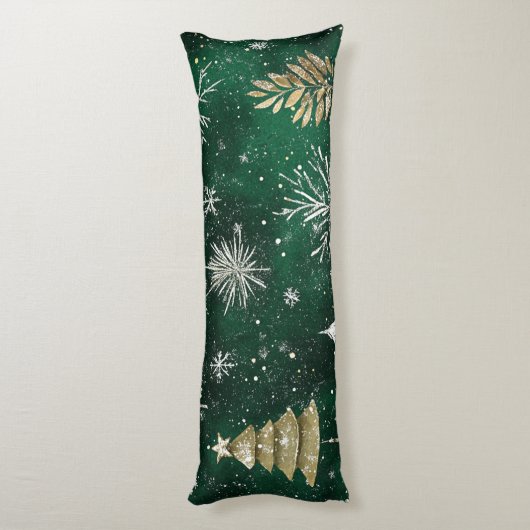 Coussins Longs Pins d'or Silver Snowflakes Hunter Green (Dos (Vertical))