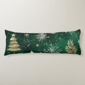 Coussins Longs Pins d'or Silver Snowflakes Hunter Green (Devant)