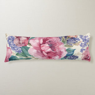 Coussins Longs Pivoine botanique Aquarelle Fleurs de lavande Flor