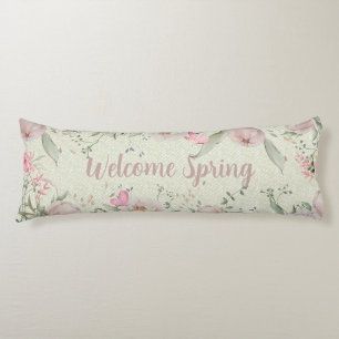 Coussins Longs Pivoine & Papillons Vert Sauge Bienvenue Printemps