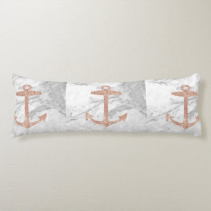 Coussins Longs plage chic ceinturé rose or ancre marbre blanc