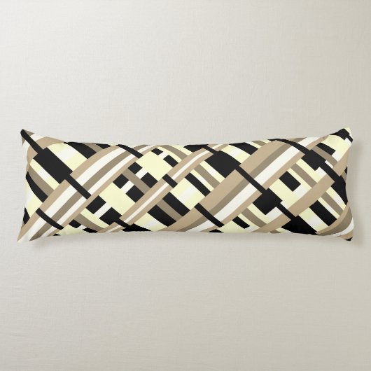 Coussins Longs Plaid en Taupe, Tan, Noir, Diagonale blanche (Devant)