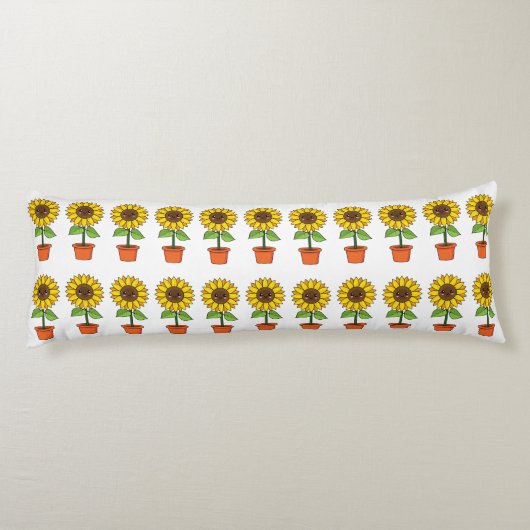 Coussins Longs Plante de tournesol Kawaii dans un pot (Dos)
