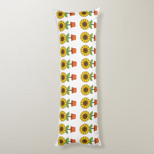 Coussins Longs Plante de tournesol Kawaii dans un pot (Dos (Vertical))