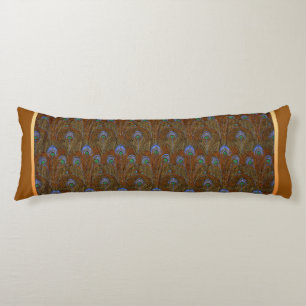 Coussins Longs Plumes Peacock Bleues