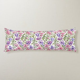 Coussins Longs Pois de senteur roses et violets