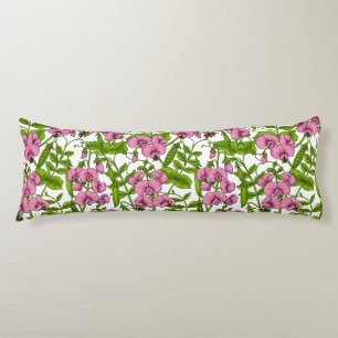 Coussins Longs Pois doux et bourdons, rose, vert et blanc