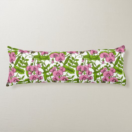 Coussins Longs Pois doux et bourdons, rose, vert et blanc (Devant)