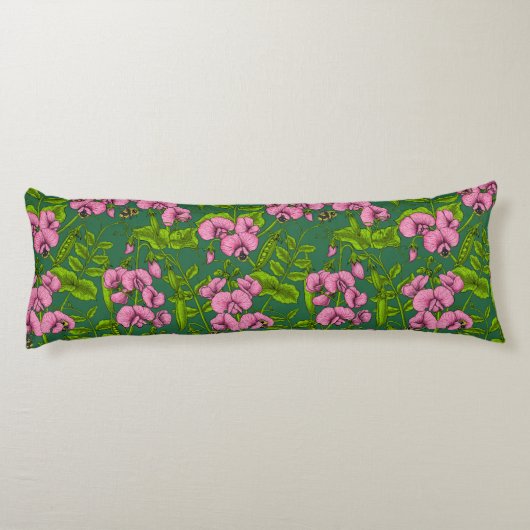 Coussins Longs Pois doux et bourdons, vert et rose (Dos)