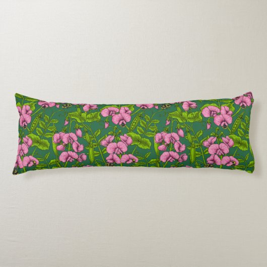Coussins Longs Pois doux et bourdons, vert et rose (Devant)