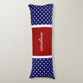 Coussins Longs Pois mignon, Blanc rouge & Bleu, Ajouter votre nom (Devant (Vertical))