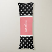 Coussins Longs Pois mignon, noir/blanc & Rose, Ajouter votre nom (Devant (Vertical))