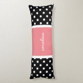 Coussins Longs Pois mignon, noir/blanc & Rose, Ajouter votre nom (Dos (Vertical))