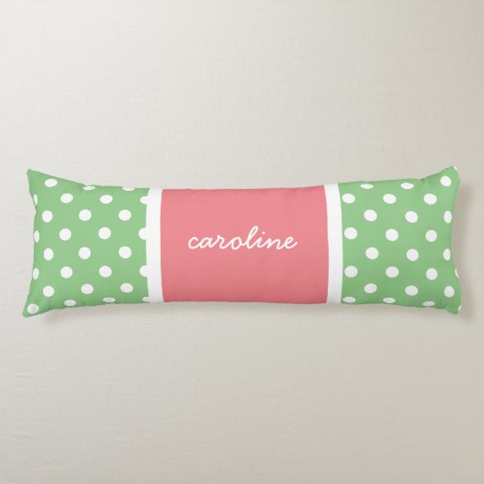 Coussins Longs Pois mignons, Lime & Rose, Ajouter votre nom (Devant)