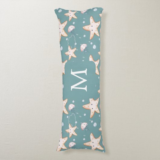 Coussins Longs Poisson étoilé vert cygne foncé monogramme (Devant (Vertical))